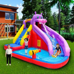 Megastar Inflatable Deluxe Hippo & Dipper Water spray N Slide Bouncer for Kids