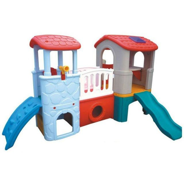 TEENY PLAYHOUSE DOUBLE SLIDE WITH TWIN TOWER WHITE - rafplay