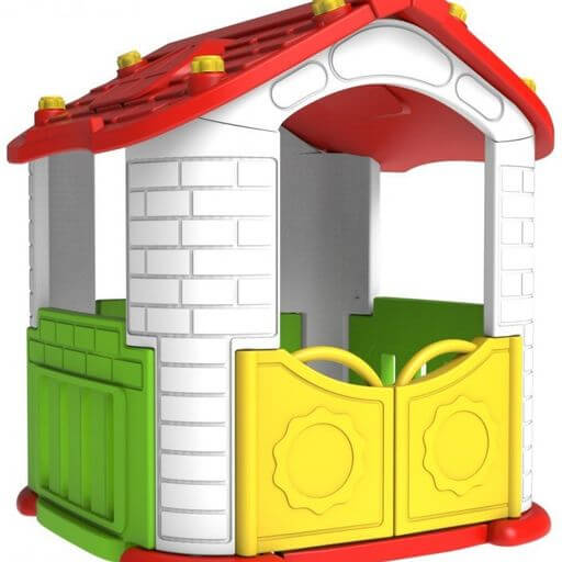 White Red and green  Playhouse with open fence 