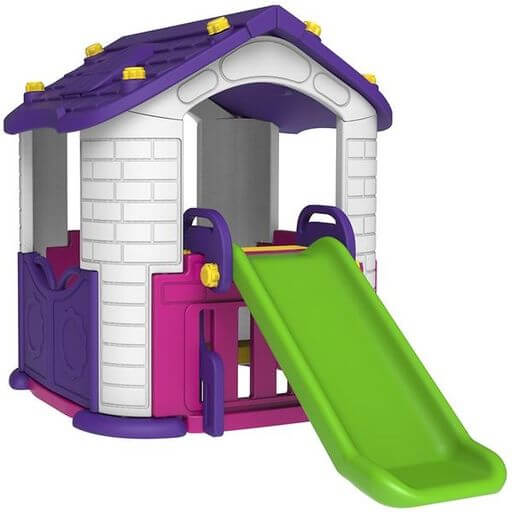 White pink and purple  Playhouse with Playslide and basketball hoop   