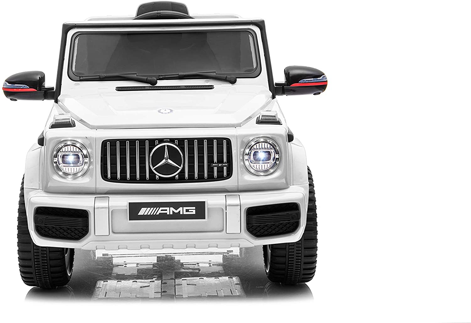 White Ride On Car RAF AMG G63 with Remote Control for Kids 12V Front Side
