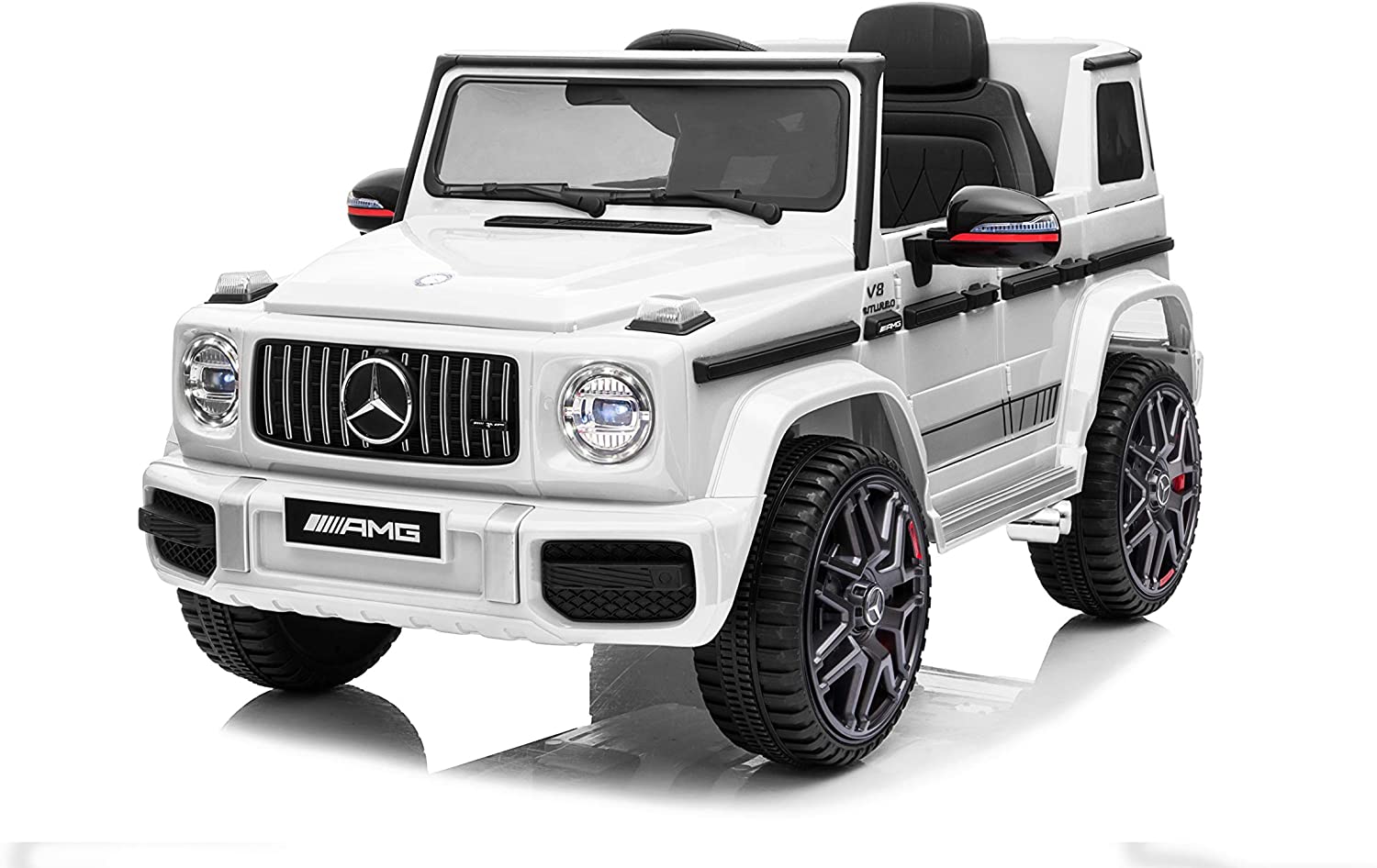 White Ride On Car RAF AMG G63 with Remote Control for Kids 12V Side