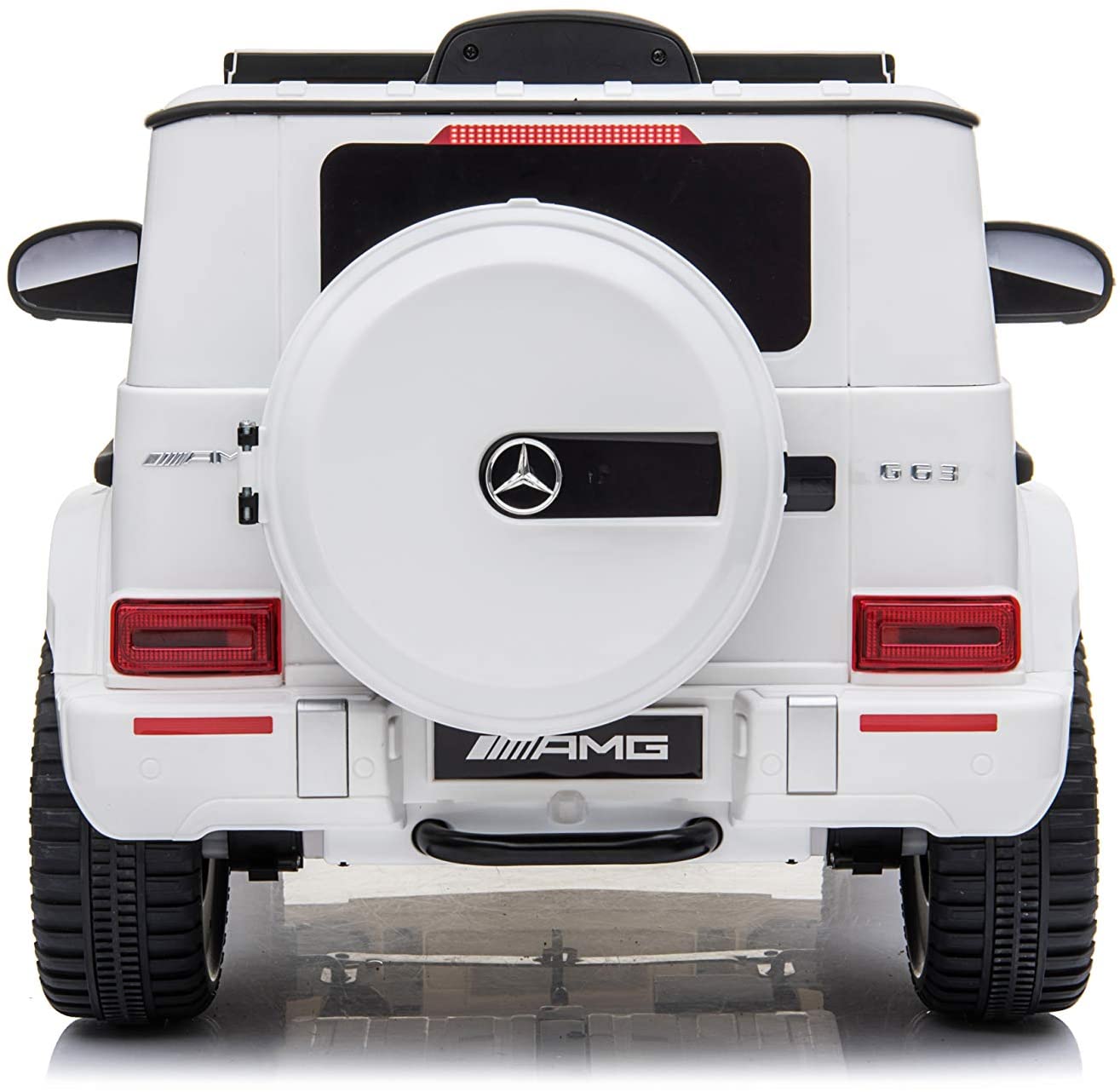 White Ride On Car RAF AMG G63 with Remote Control for Kids 12V Back Side