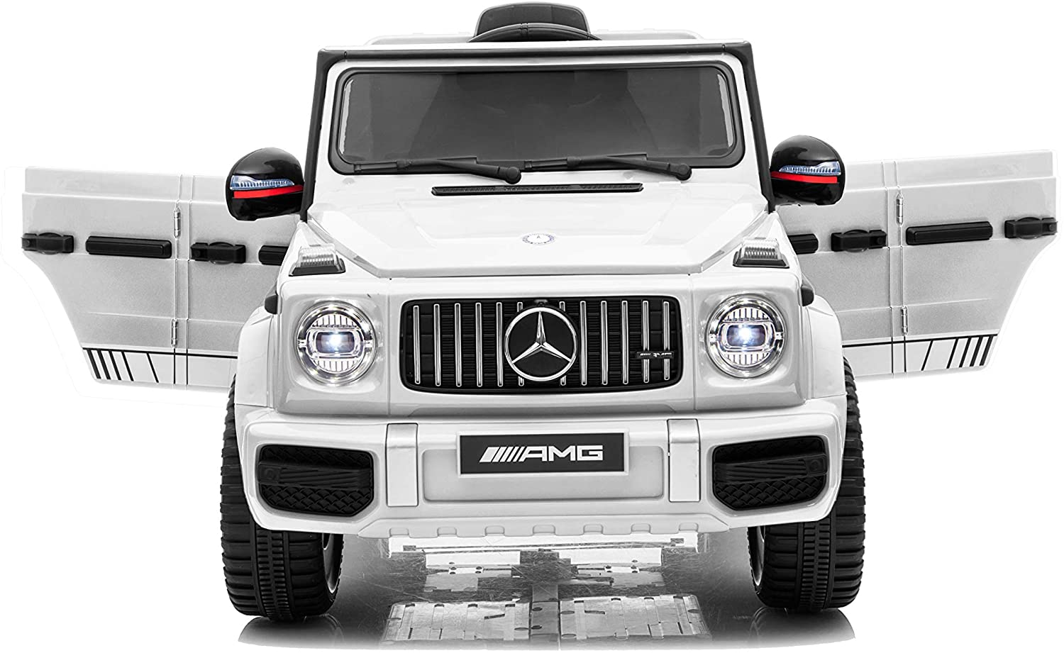 White Ride On Car RAF AMG G63 with Remote Control for Kids 12V Side Open Door